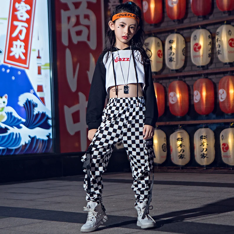 

Jazz Dance Costumes Girls Hooded Street Dance Team Performance Clothing Hip Hop Stage Rave Outfit Kids Practice Wear DC3774