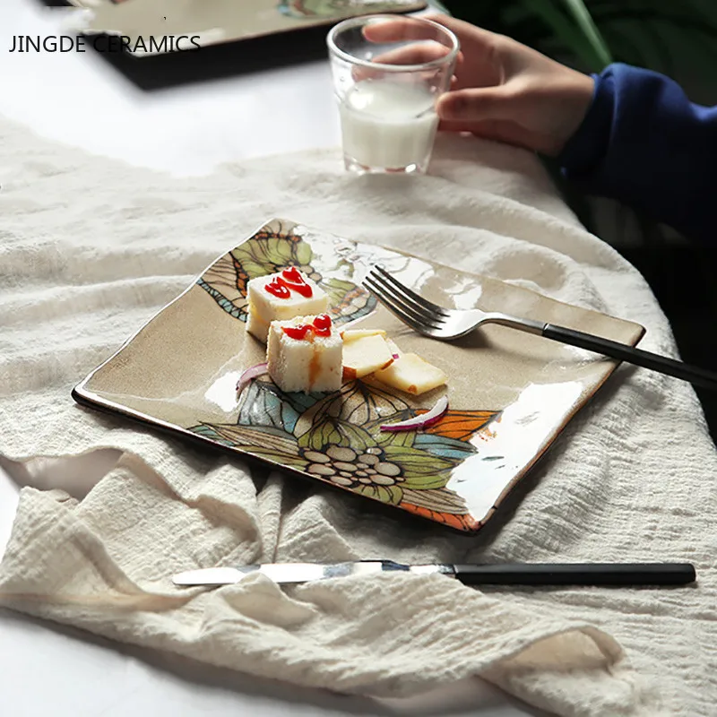 Домашняя креативная плоская тарелка для западного стейка с ручной росписью