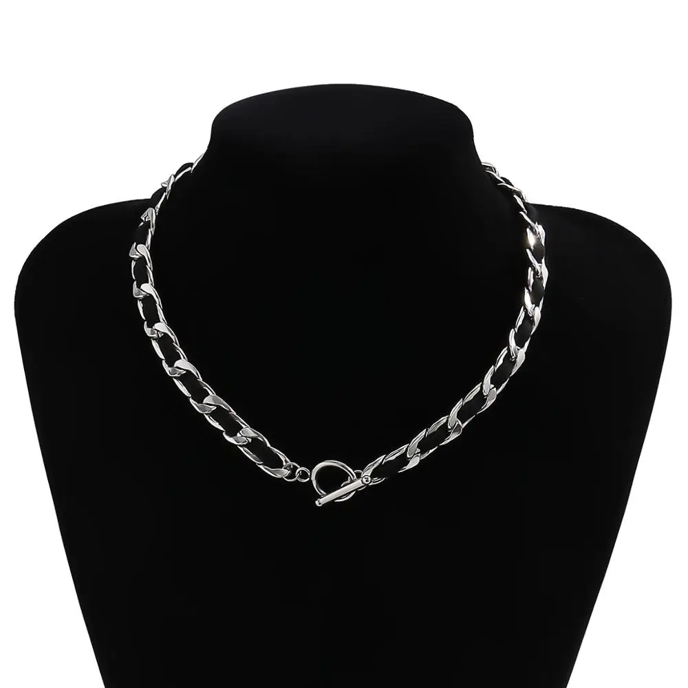 

IngeSight.Z Steampunk Stainless Steel Toggle Lasso Choker Necklace Black Velvet Twisted Short Clavicle Necklaces Collier Jewelry