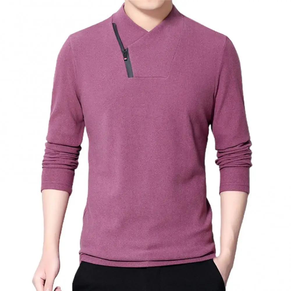 

Autumn Winter Men Long Sleeve Mock Neck Zipper Letter Base T-shirt Sweatshirt