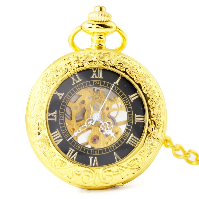 Black Steampunk Retro Machinery Pocket Watch Hollowed Necklace Movement Pocket & Fob Watches with Chain Men Women Clock Gifts