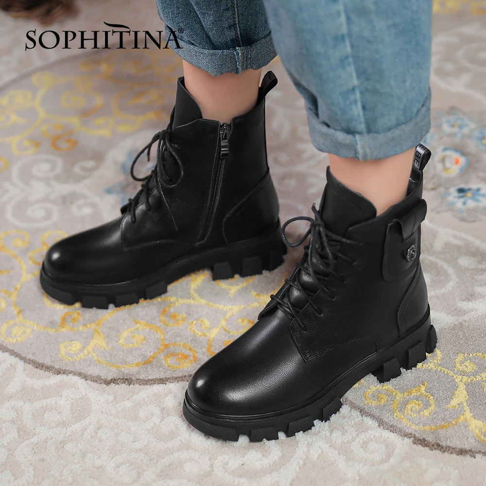 Murah Sepatu Bot Pergelangan Kaki Kasual SOPHITINA Sepatu Bot Ritsleting Ujung Bundar Nyaman Berenda Tetap Hangat Sepatu Kantor Wol WO825