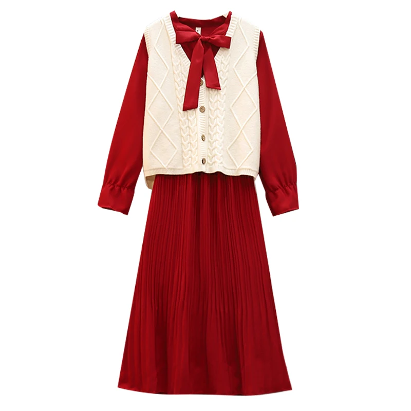 

EHQAXIN New One Piece Suit Dress Women's Autumn Show Thin Long Sleeve Pleated Medium Length Shirt Elegant Dresses S-XL