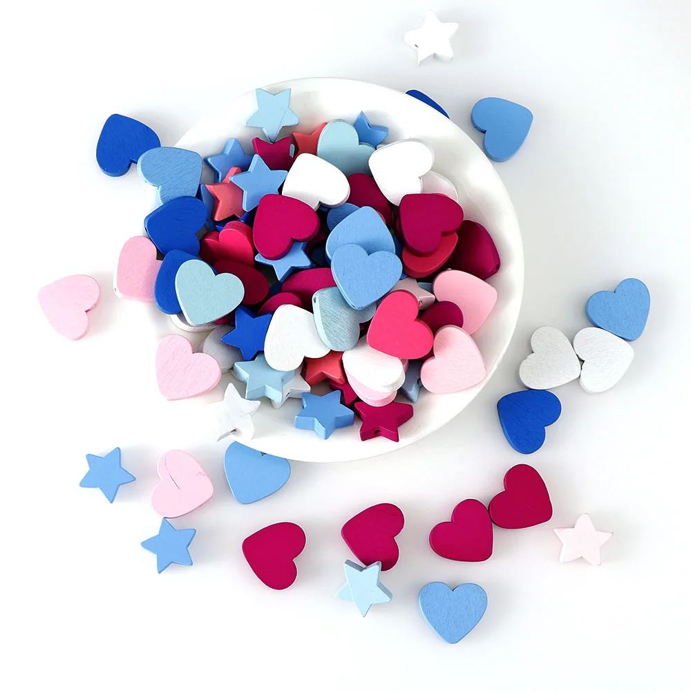 25 шт. экологическая Звезда Сердце Смешанные цвета деревянные бусины для сосок