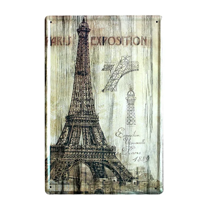 Металлическая жестяная винтажная потертая башня с изображением Парижской башни