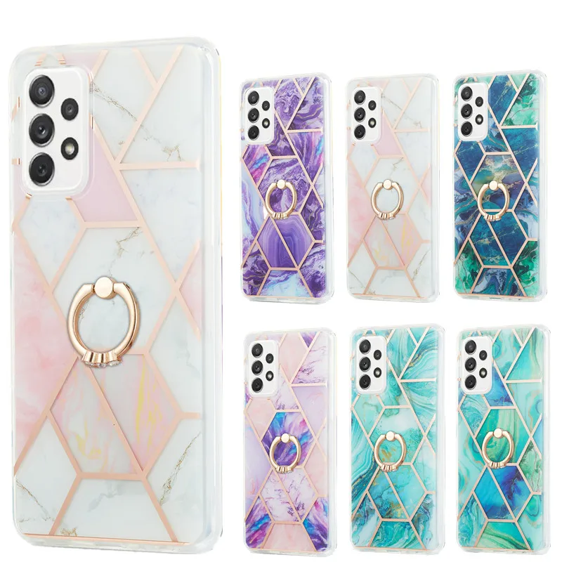 

Marble Ring Holder Phone Case For Samsung Galaxy A02S A32 A52 A72 A12 A51 A71 4G 5G Cases Soft IMD Stand Finger Bracket Cover