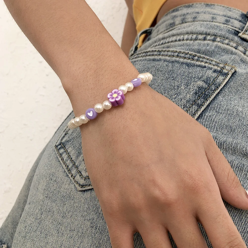 

Flowers soft pottery love pearl cute creative simple bracelet girls jewelry bracelet gift bracelets for women