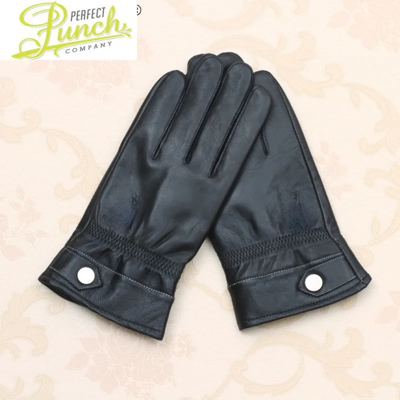 Gloves Black Men's Genuine Leather Gloves Warm Coral Fleece Lining Thicken Gloves Winter Driving Guantes Hombre SQQ408