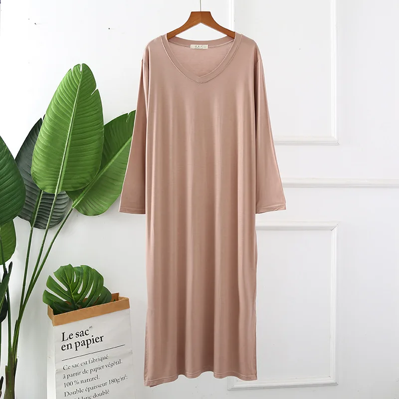 

Spring New Full Sleeve Women Nightgown Modal Nightdress Oversize Home Dressing Gown Sleepwear Soft Intimate Lingerie Homewear