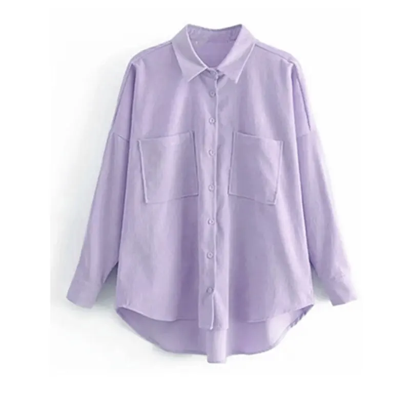 

Nlzgmsj Women 2020 Fashion Pockets Oversized Corduroy Shirts Vintage Long Sleeve Asymmetric Loose Female Blouses Chic Tops