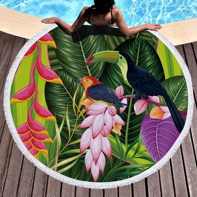 

Plant Flamingo Round Beach Towel For Adult Colorful Pattern Soft Microfiber Shower Bath Towel Travel Blanket Swimming Cover
