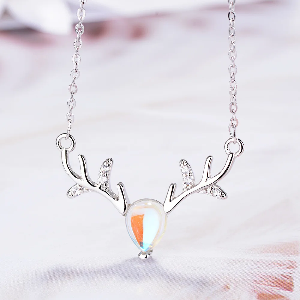 925 стерлингового серебра опал Животные Олень лося Шарм ожерелья и подвески для