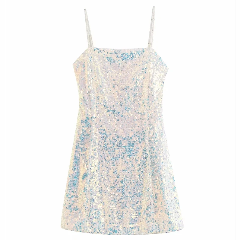 2020 женское сексуальное платье на бретельках с разноцветными пайетками дамские