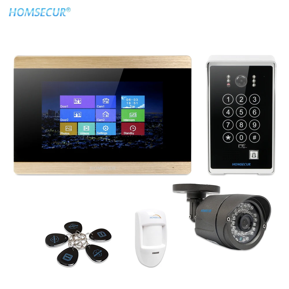 

HOMSECUR 7 "Проводной Видеодомофон Безопасности Интерком Электрический Замок + Ключи в Комплекте BC081 + BM715-G