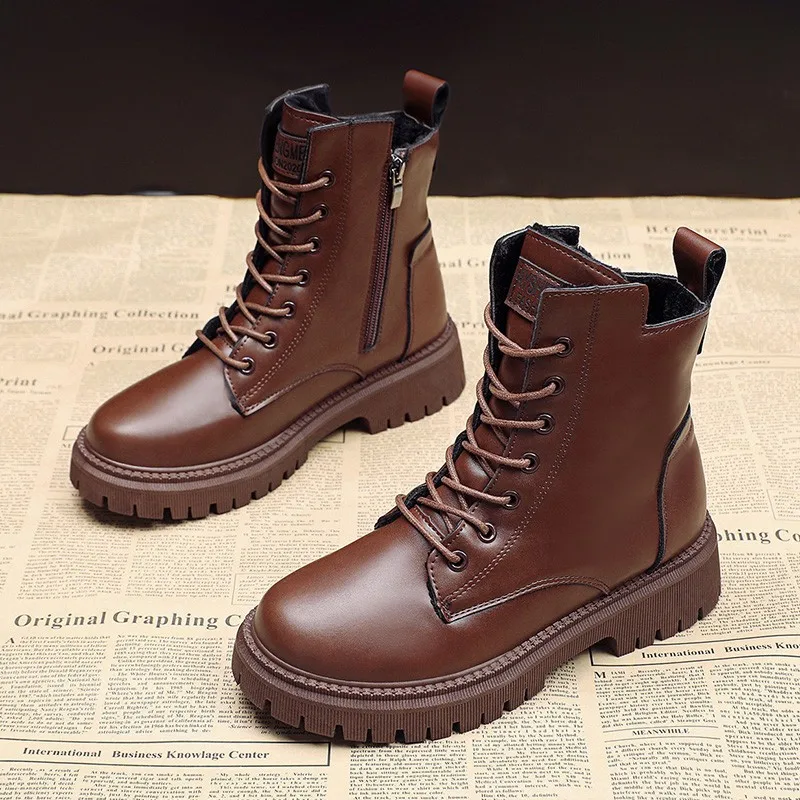 Women's ankle boots spring, autumn and winter leather round head rubber outsole handmade