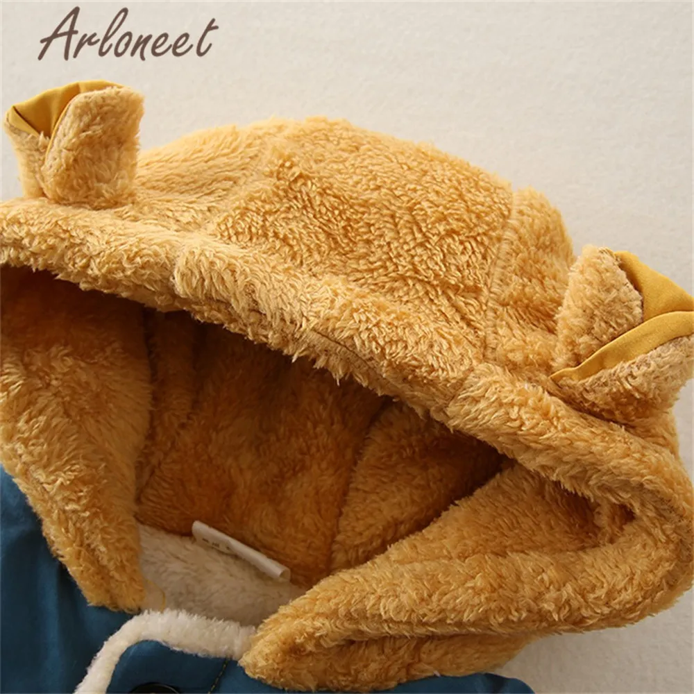 ARLONEET/пальто с героями мультфильмов; пальто с капюшоном для маленьких девочек; зимнее плотное пальто для мальчиков; куртка на пуговицах; Верхняя одежда с принтом медведя; детская парка
