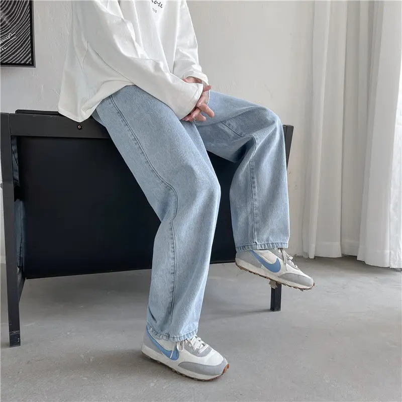 New Korean Wide-leg Jeans Men's Fashion Retro Casual Jeans Men Streetwear Loose Hip-hop Straight Denim Trousers Mens M-2XL