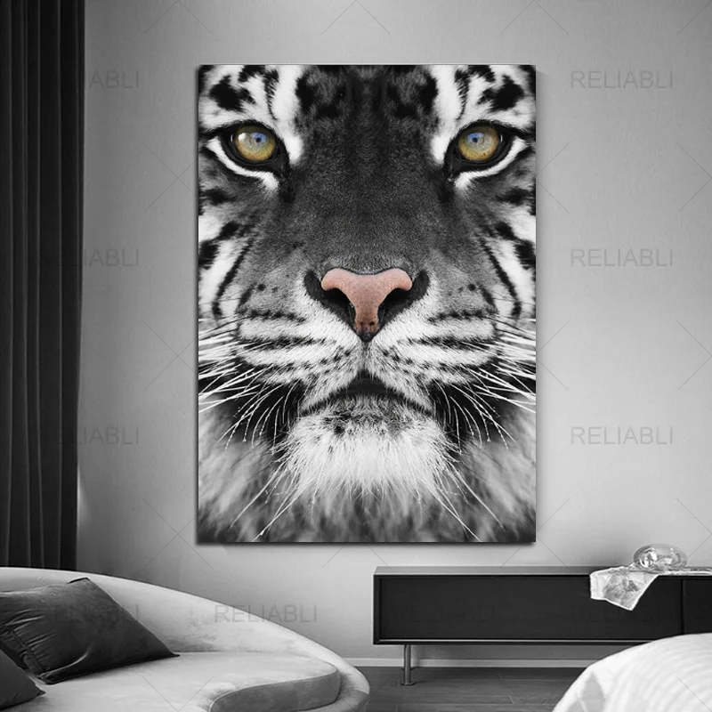 

Современное Декоративное искусство Живопись Животные голова тигра Холст Плакаты и принты для дома гостиной офиса декоративная живопись бе...