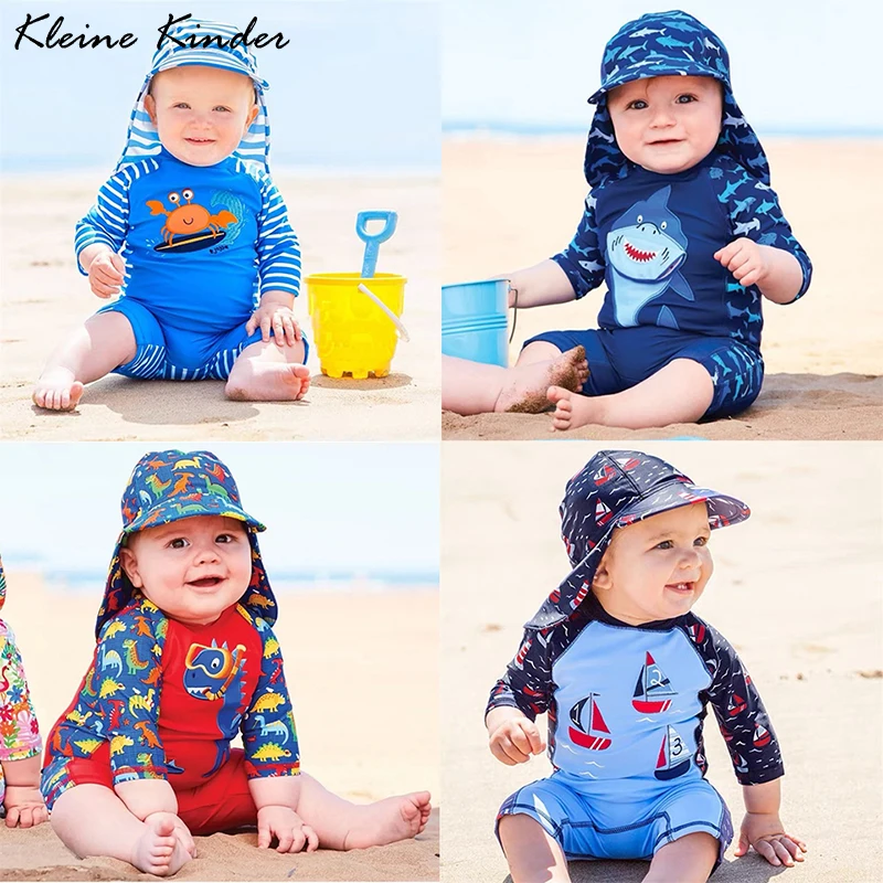 Baby Swimsuit Swimming Pool Beach Clothes UV Protection Boys Swimwear Long Sleeve One Piece Overalls Children's Bathing Suit