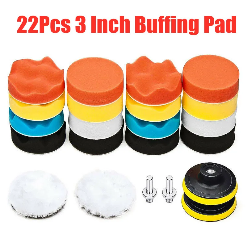 

22Pcs/Set 3inch Car Polishing Disc Self-Adhesive Buffing Waxing Sponge Wool Wheel Polishing Pad M10 Drill Adapter For Polisher