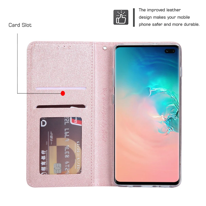 Silk Pattern Leather Case For Samsung Galaxy S22 S21 S20 FE S10 S9 S8 Ultra Note 10 Plus 9 8 PU Flip Wallet Magnetic Cover Coque