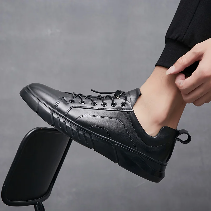 Лоферы мужские из натуральной кожи уличные удобные мягкие кроссовки на шнуровке