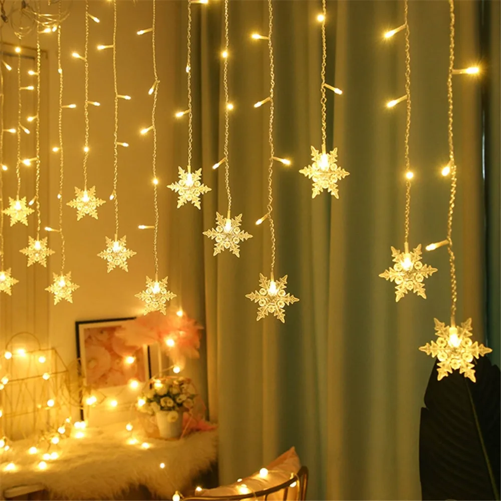 3.5M/4M Xmas Snowflakes LED String Light Flashing Fairy Lights Curtain Light Garland For Holiday Party New Year Decor