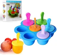7 cavity mini silicone ice lollipop mold with colorful plastic sticks cream mold baby food storage containers ice cube trays