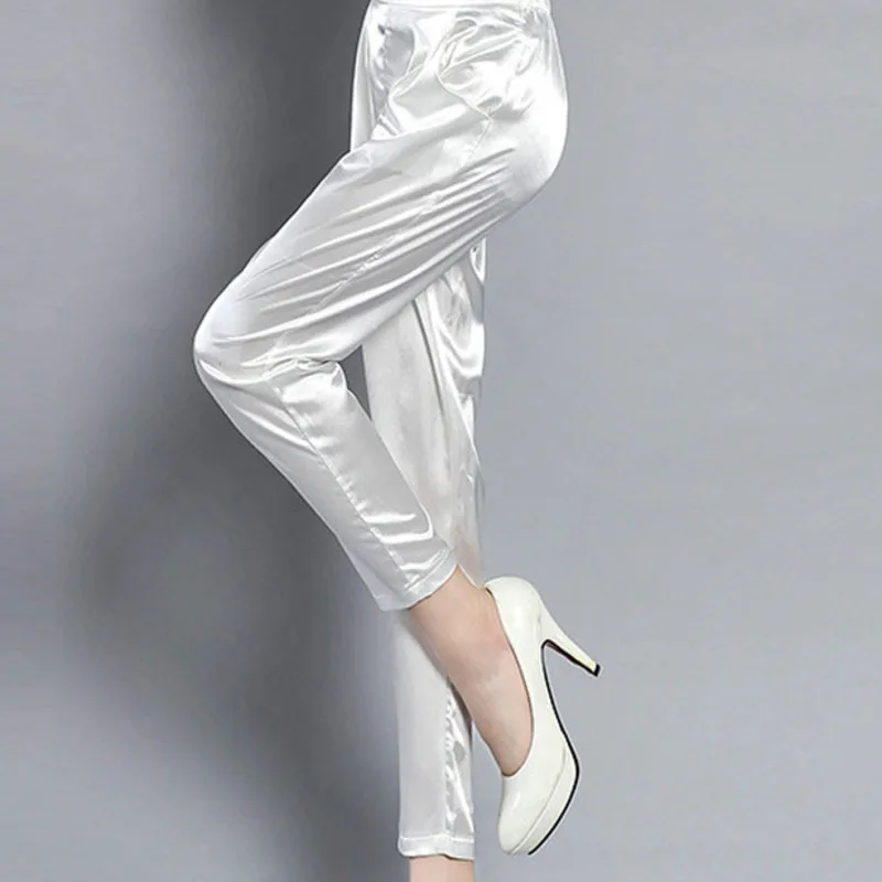 

Silk Pants 2021 Summer New Women Fashion Mid Waist Solid Slim Ankle-length Pants Trousers Casual Pencil Pants Hot Sale Plus Size
