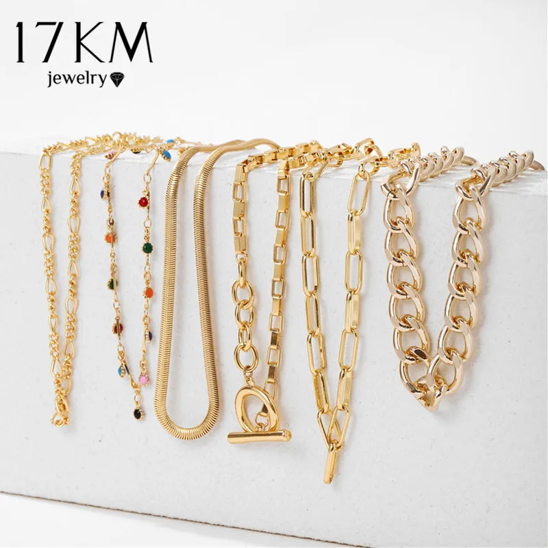 Ожерелье 17KM Винтажное с подвеской для женщин колье золотыми бусинами в богемном