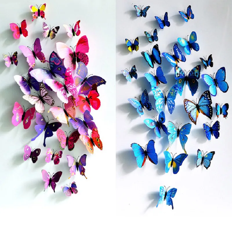 

12Pcs Cute Butterflies Wall Stickers PVC 3D Butterfly Sticker for Home Room Decor Kids Bedroom Creative Animal Wall Art Decals