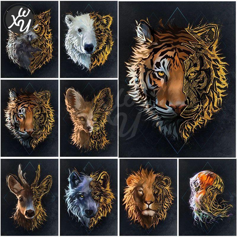 

Diy Diamond Painting Cross Stitch Line Deer Tiger Fox Full Square Round Diamond Embroidery Drill Animals Pictures of Rhinestones