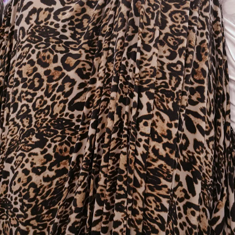 Good 4 Way Elastic Milk Silk Knitted Cotton/Spandex Fabric Brown Leopard Pattern Printing Diy Sewing Women Dress/Tight Pants