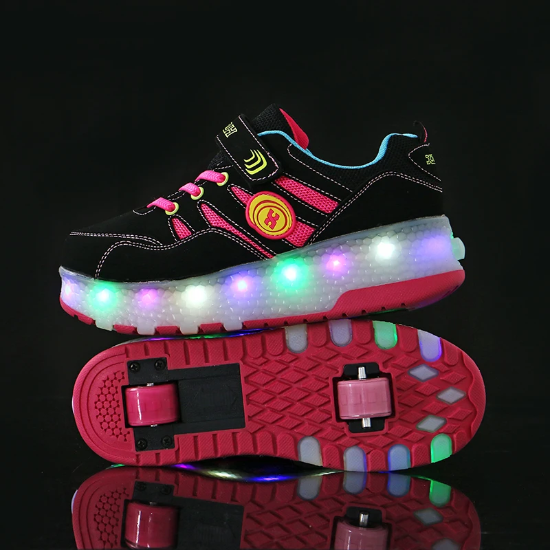 Hot Sale Kids Boys Shoes with Two Wheels Children Glowing Sneakers Led Light up For Boy Girl Shining Shoe Blue | Детская одежда и