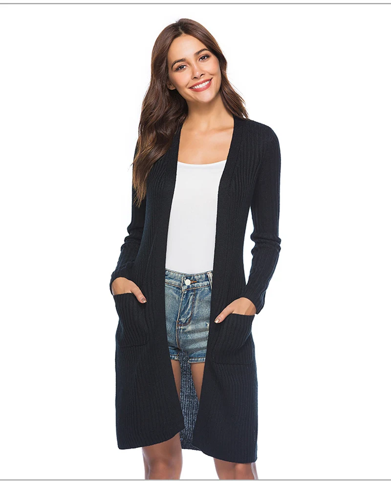 Женское повседневное вязаное пальто с длинным рукавом Открытый спереди свитер