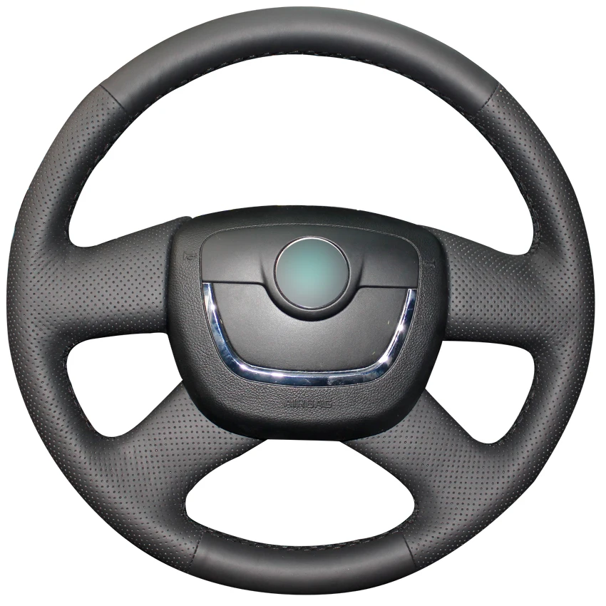 

Черный чехол на руль из натуральной кожи для Skoda Octavia 2009-2013 Citigo 2011-2012 Roomster 2009-2012 Fabia 2009