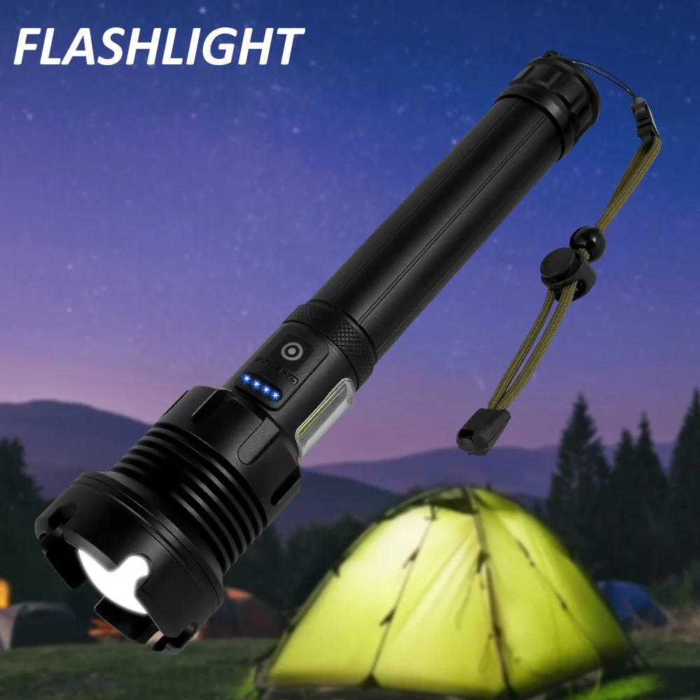 

Rechargeable LED Flashlight XHP90 LED Tactical Flashlight 90000 Lumens Zoomable Torch Flashlight with 26650 Battery Waterproof