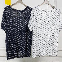 

2021 Summer Fashion Classic Letter Sexy Mesh Texture Brand Luxury Design Casual Versatile Round Neck Short Sleeve T-shirt A2