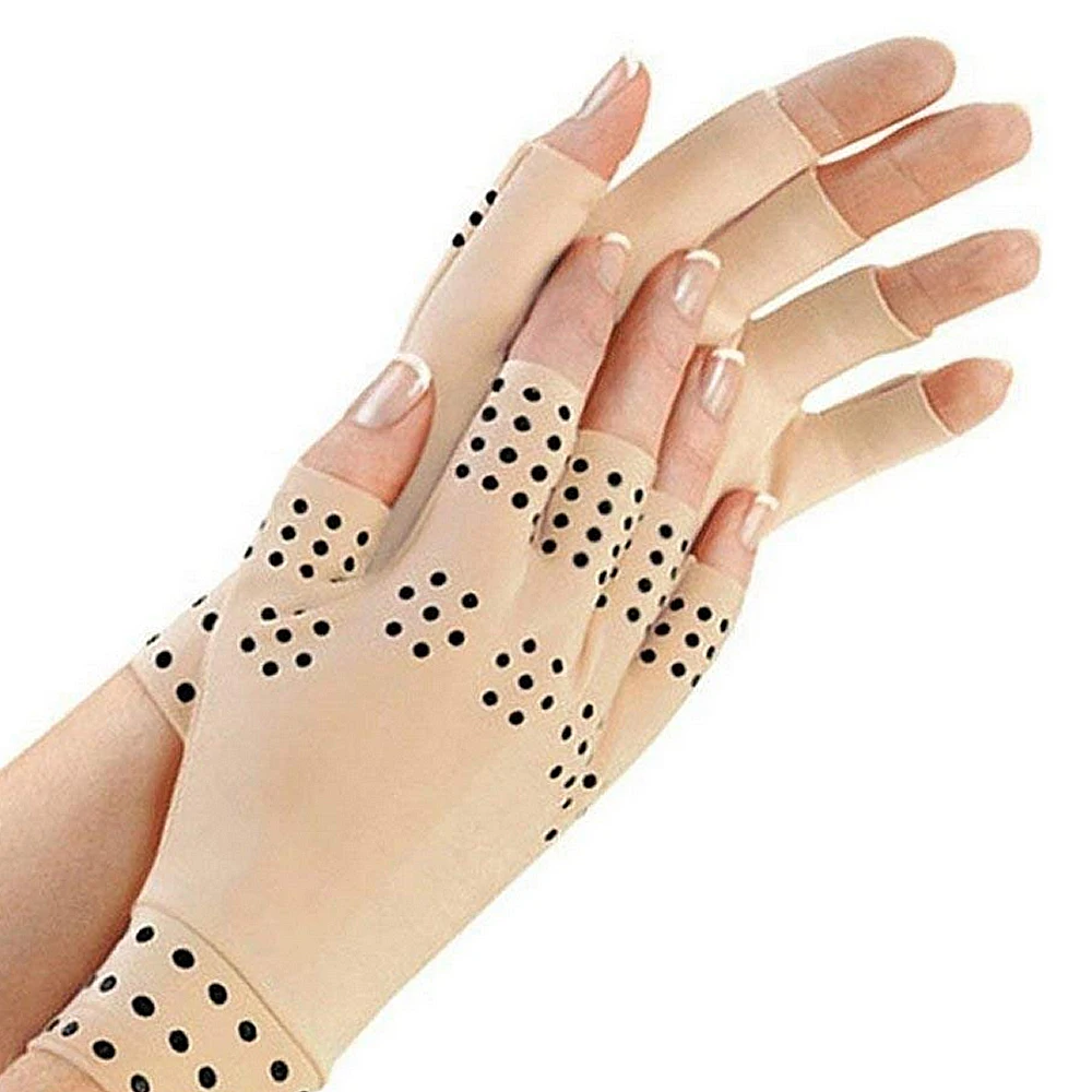 1 Pair Magnetic Therapy Gloves Fingerless Massager Arthritis Pain Relief Heal Joints Braces Supports Health Care Tool