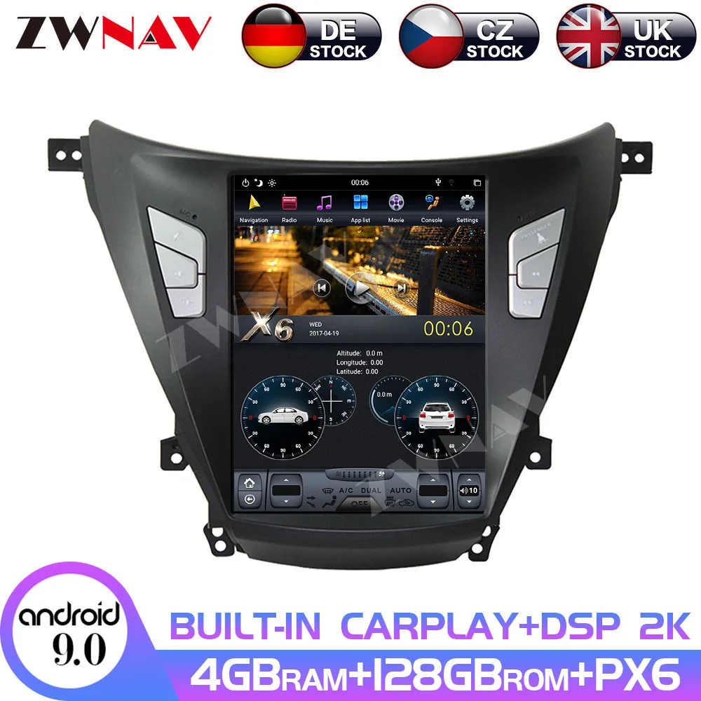 

Android 9 4 + 128G PX6 вертикальный экран Tesla с DSP Carplay Автомобильный мультимедийный без DVD-плеера для Hyundai Elantra 2012-2016 радио