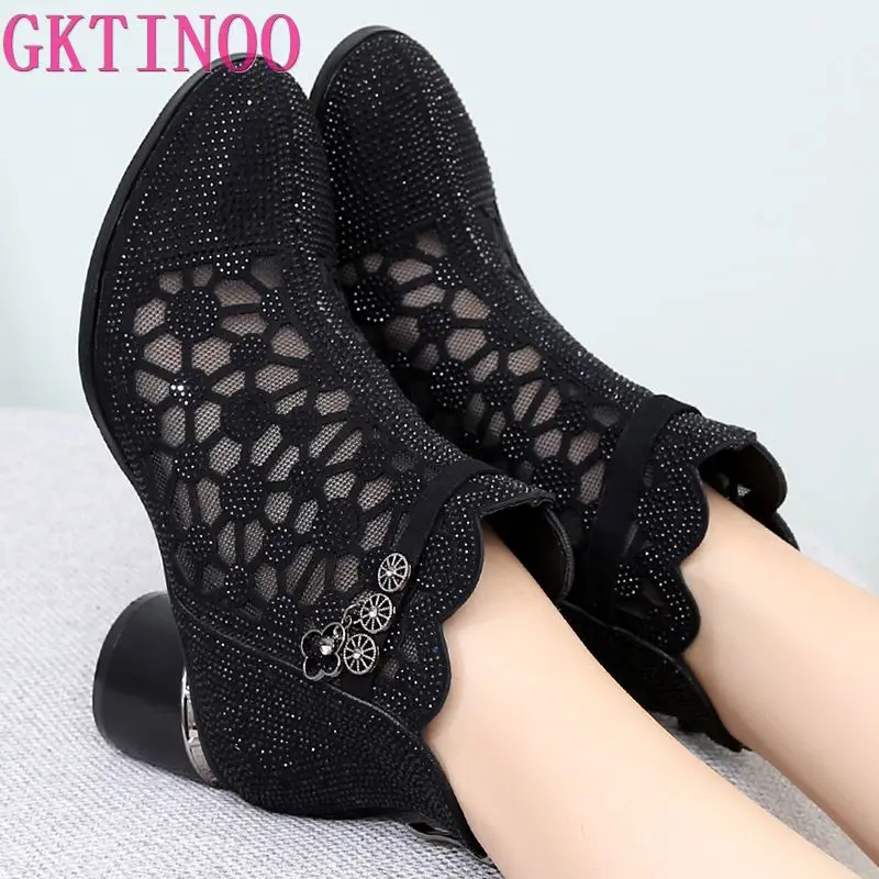 

Женские сетчатые босоножки GKTINOO, модные сетчатые босоножки стразы из натуральной кожи, ботинки с перфорацией, большие размеры 40-43, на лето