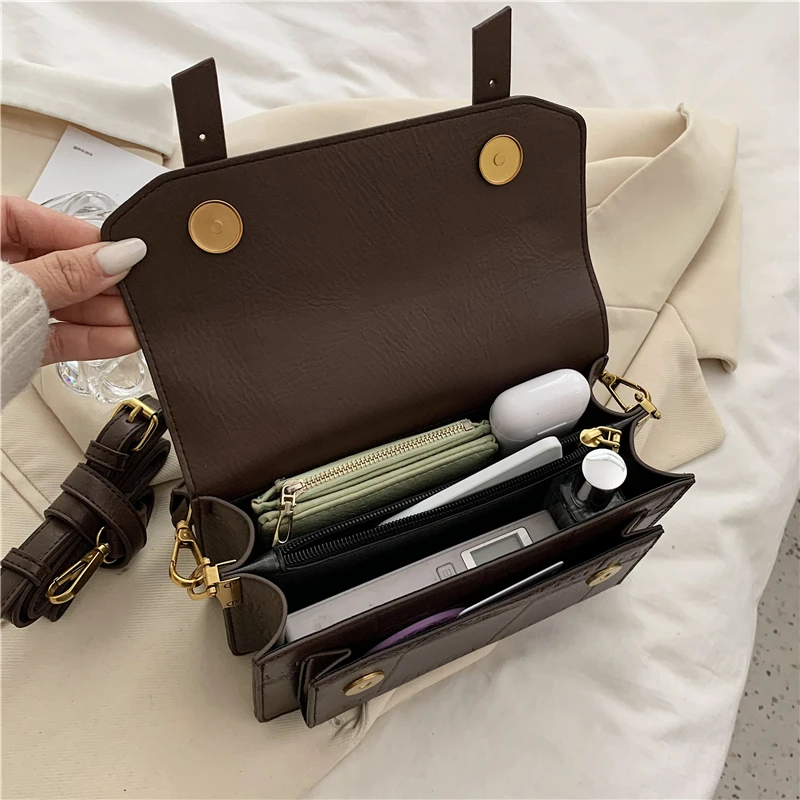 

Trend Retro Crocodile Lock Square Bag for Women's All-match PU Weave Shoulder Strap Bag Casual Lady High-quality Leather Handbag