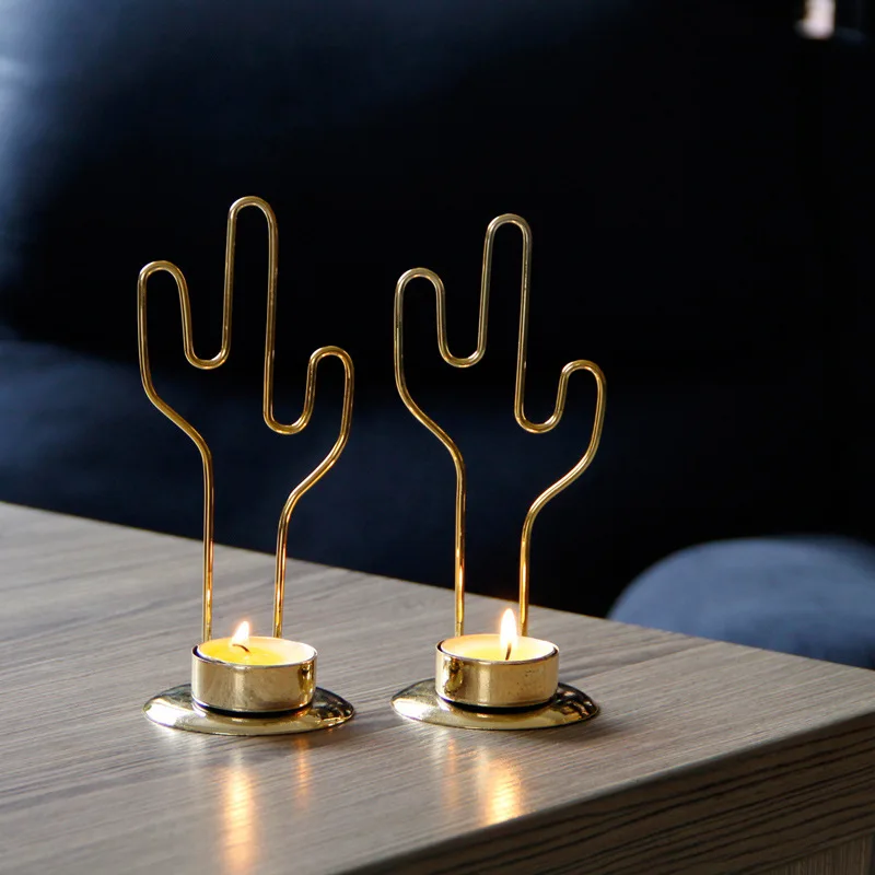 

New Year Home Decor Candle Holder Candlesticks for Candles Golden Metal Cactus Wedding Decoration Moroccan Decor Candelabra
