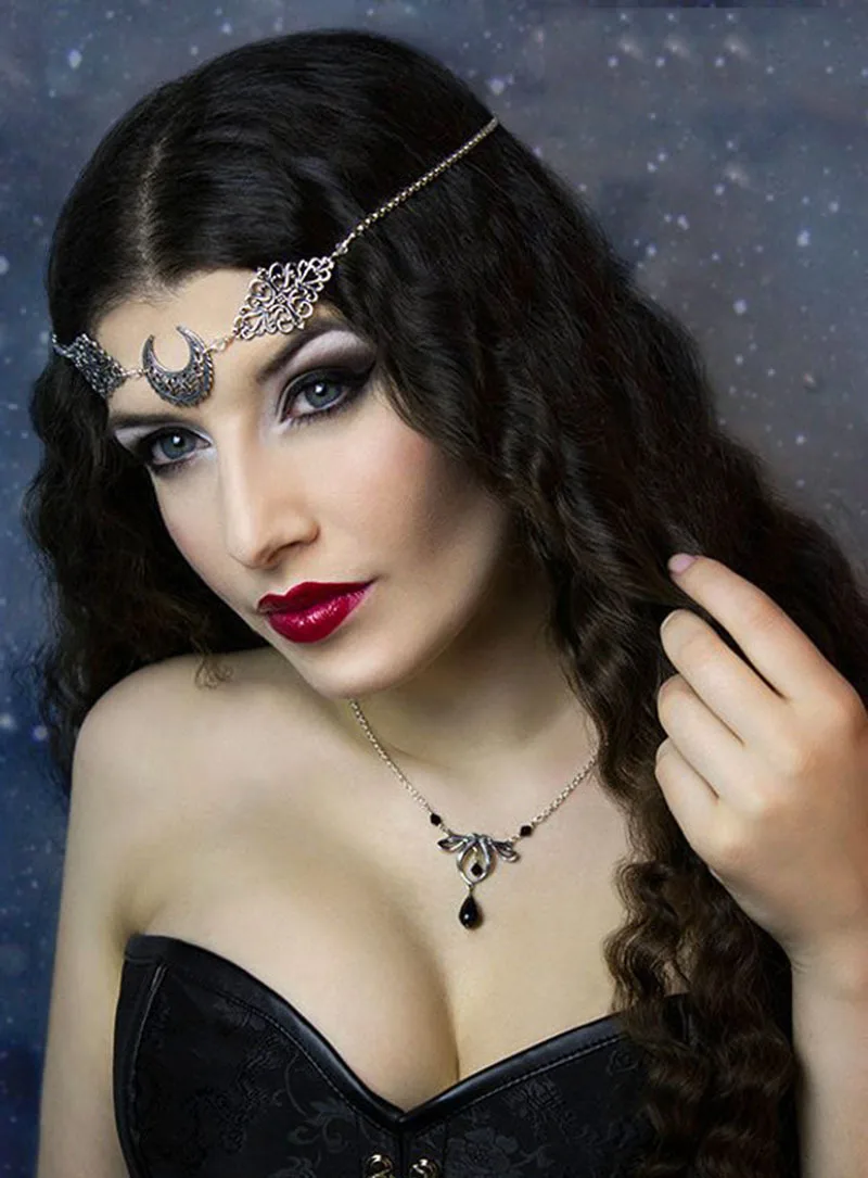 Best Selling Vintage Style Hollow Moon Argyle Head Chain Crystal Stone Beads Hair Jewelry for Women | Украшения и аксессуары