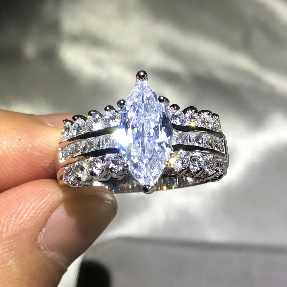 Женское кольцо из серебра 925 пробы с имитацией бриллианта 3 карата|Кольца| |