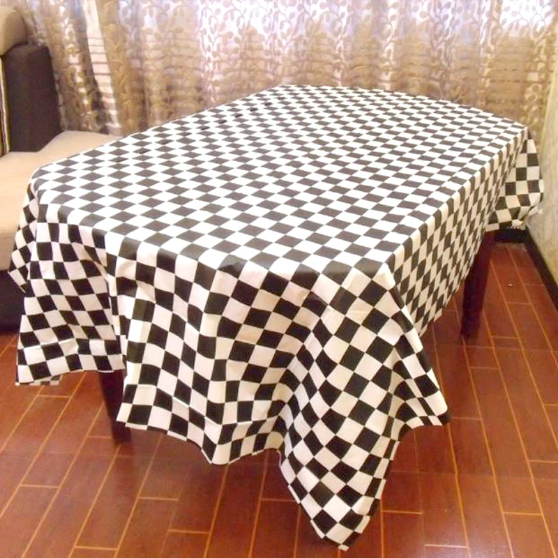 

1pcs/pack Kids Favors Baby Shower Decorate Birthday Party Black White Square Lattice Theme Tablecloth Events Plastic Table cover