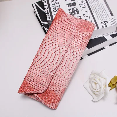 Pink Из Натуральной Змеиной кожи узор тонкий клатч кошелек Для женщин пикантные вечерние сумка Python клатч сумочка - Color: Pink