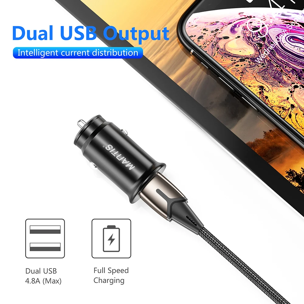 MANTIS 4.8A Мини Автомобильное зарядное устройство Быстрая зарядка двойной USB Автомобильное зарядное устройство для iphone samsung S8 S9 S10 адаптер планшета для мобильного телефона в автомобиле