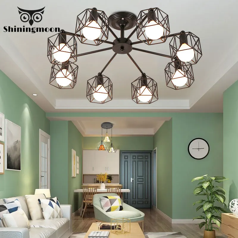 Американские Люстры В индустриальном стиле Современная железная черная люстра