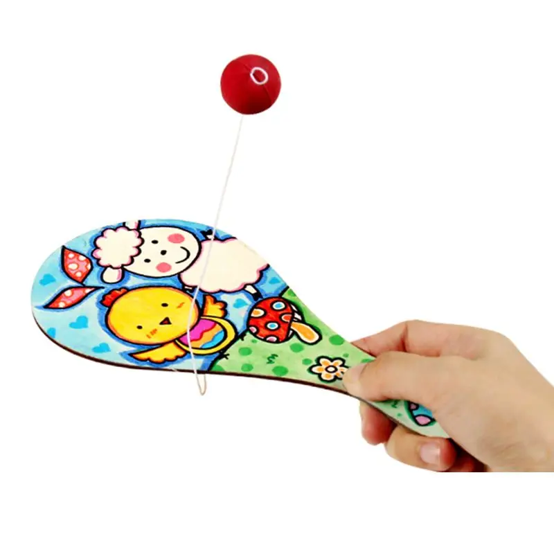 

9pcs/set Hand-painted Wooden Racket with Ball DIY Craft Cartoon Painting Graffiti Toy Kindergarten Kids Gift 85LA
